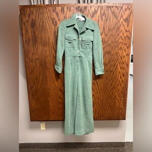 Vintage Green Long-Sleeve Jumpsuit